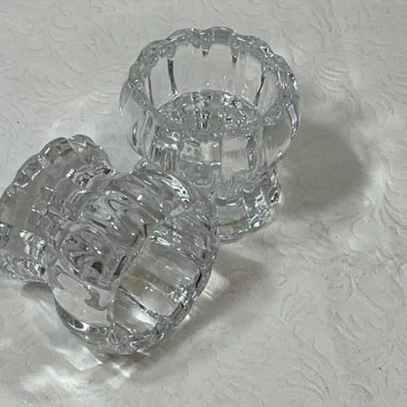 DePlomb Lead Crystal 2" Tea Light/Taper Candle Holders Set of 2 - Picture 3 of 8